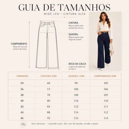Calça Jeans Pantalona Wide Leg Feminina Cintura Alta Larga