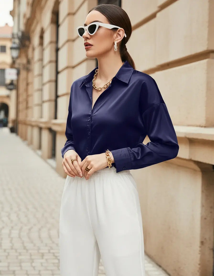 Camisa Social Feminina Crepe Leve Seda Blusa Luxo Sale 40%