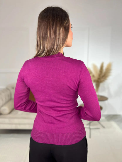 Blusa Trico Basica De Frio Feminina Decote V Manga Longa