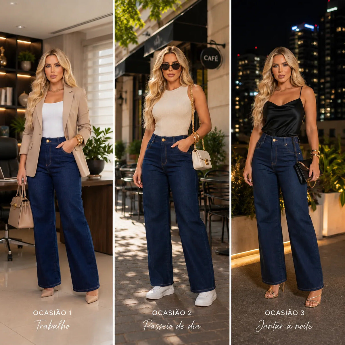 Calça Jeans Wide Leg Feminina Cintura Alta Caimento Perfeito