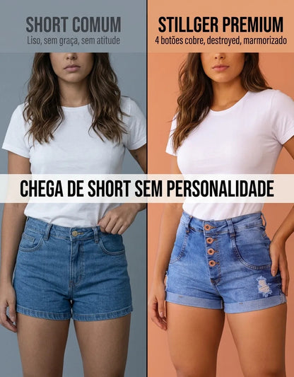 Short Jeans Feminino Cintura Alta C/ Lycra Hot Pant Stillger