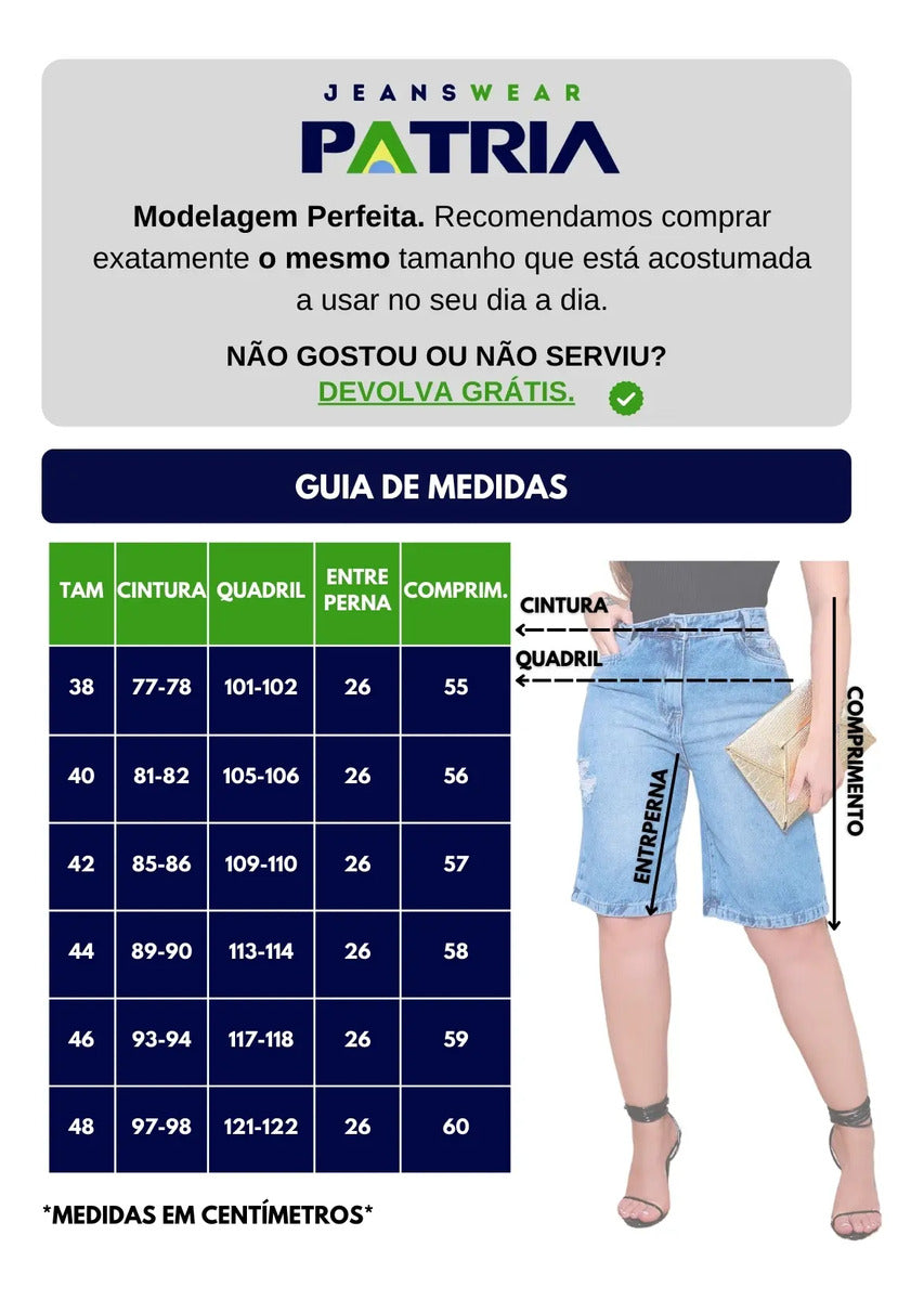 Bermuda Jeans Feminina Comprida Jorts Cintura Alta Casual
