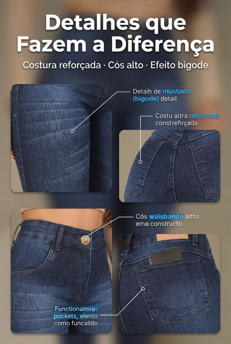 Calça Feminina Jeans Cintura Alta Skinny Levanta Bumbum