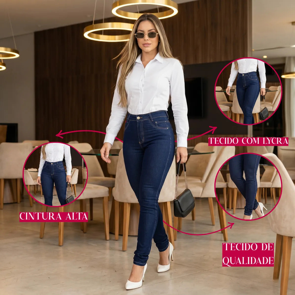 Calça Jeans Feminina Preta Cintura Alta Com Lycra Modeladora