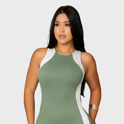 Vestido Canelado Midi Faixas Regata Casual Básico Modelador