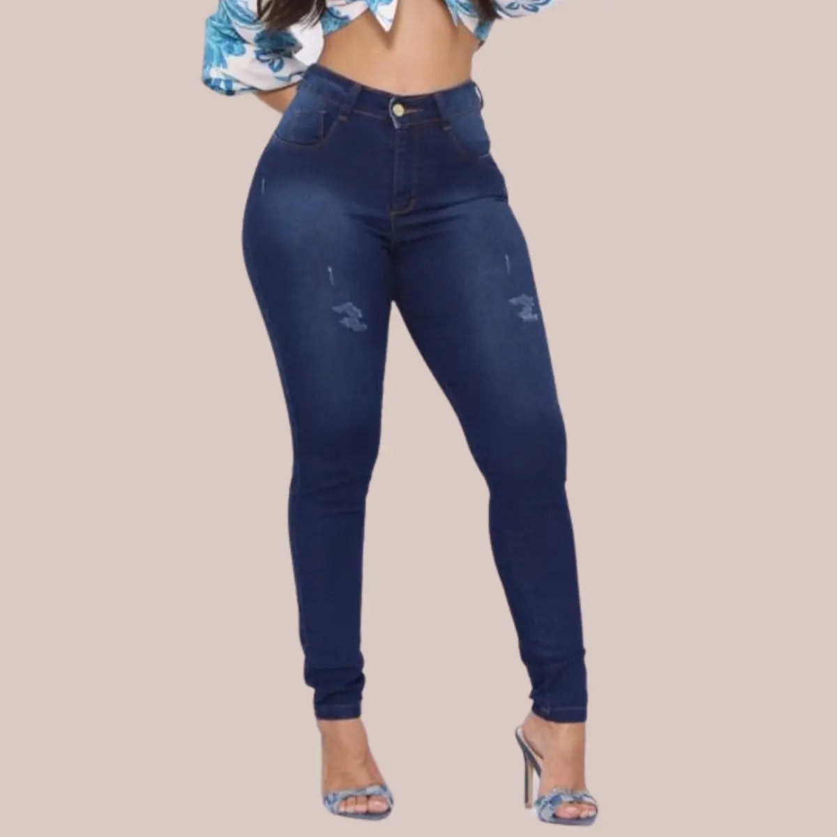 Calça Preta Jeans Feminina Com Elastano Cintura Alta Skinny