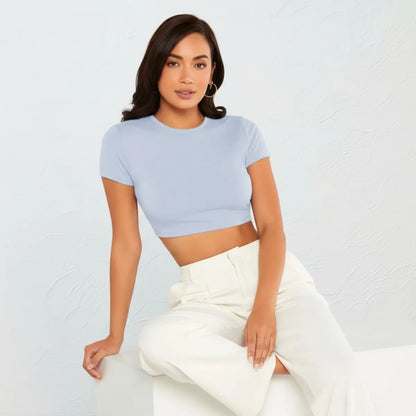 Top Cropped Feminino Básico Blusinha Academia Manga Curta