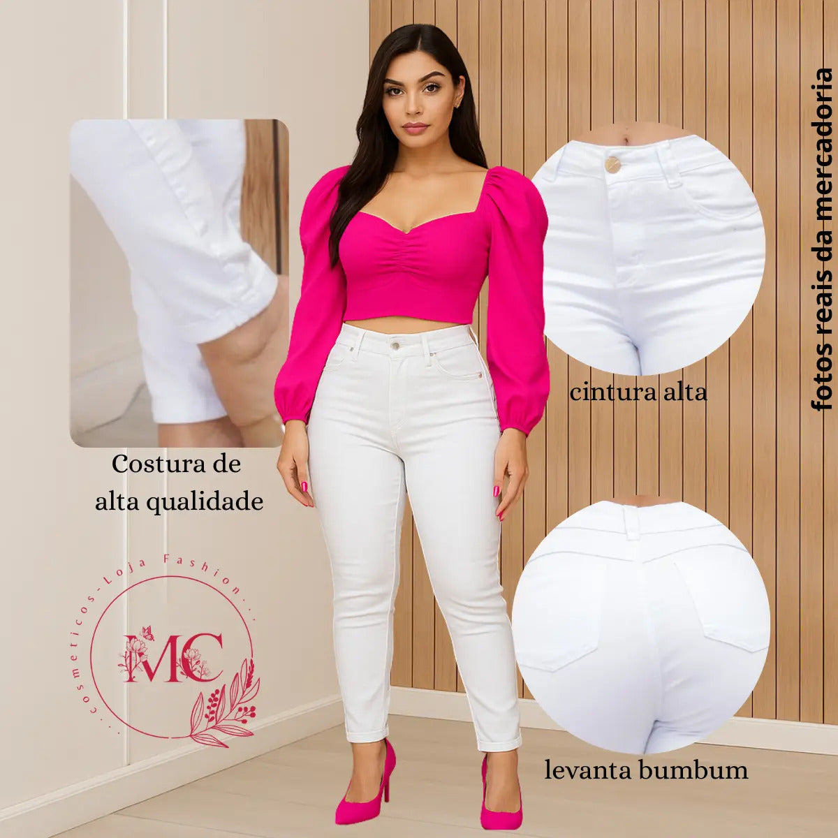 Calça Feminina Jeans Cintura Alta Skinny Levanta Bumbum