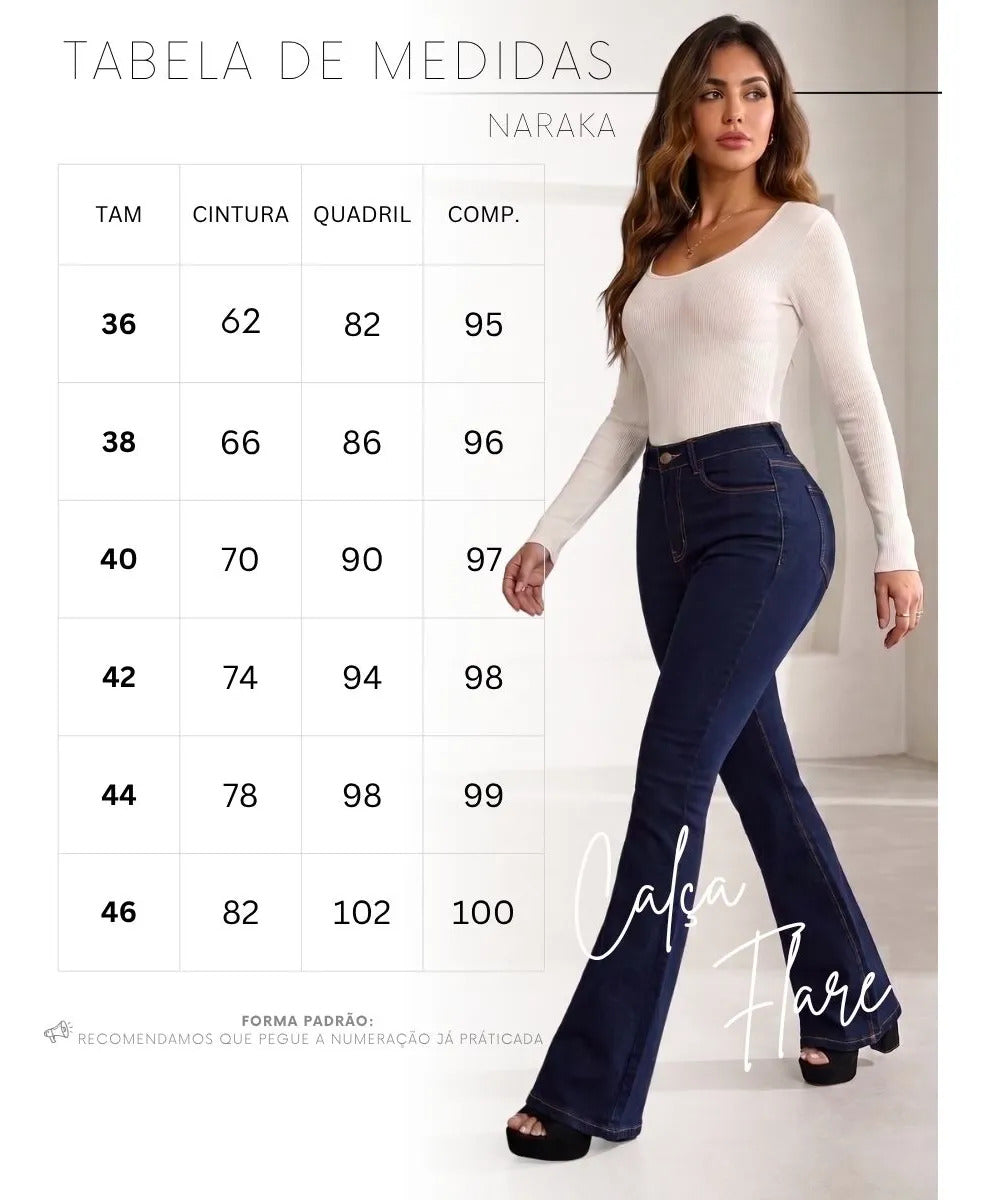 Calça Jeans Flare Feminina Cintura Alta Com Elastano