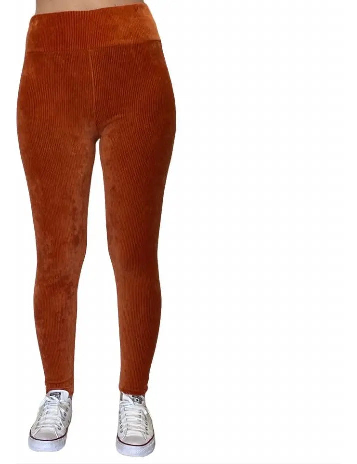 Calça Legging Veludo Cotelê Com Bolso Cós Alto Inverno