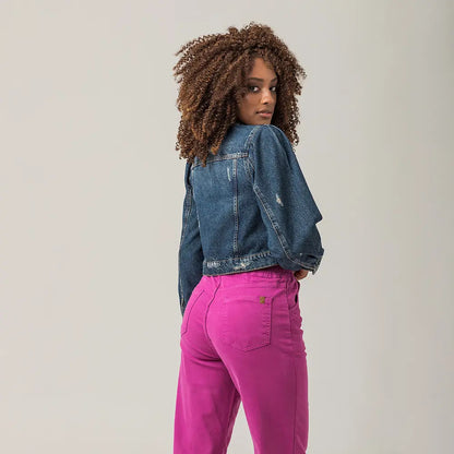 Jaqueta Cropped Jeans Feminina Manga Bufante Disparate