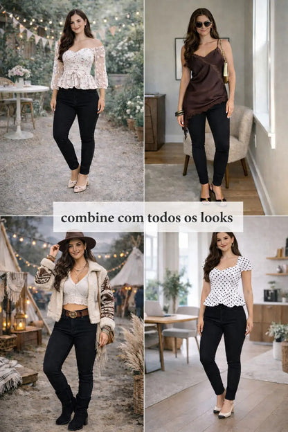 Calça Feminina Jeans Cintura Alta Skinny Levanta Bumbum