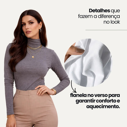 Blusa Térmica Feminina Gola Alta Zanca Peluciada Manga Longa