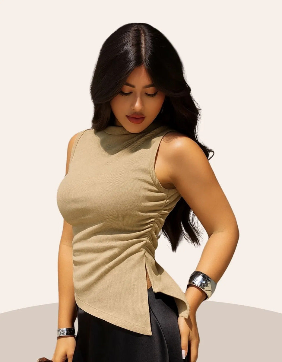 Blusa Cropped Feminina Assimétrica Ribana Canelada Premium