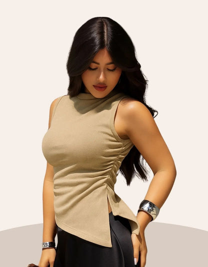 Blusa Cropped Feminina Assimétrica Ribana Canelada Premium