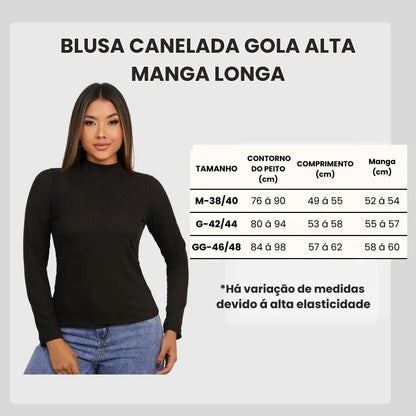 Blusa Feminina Canelada Gola Alta Manga Comprida Cacharrel