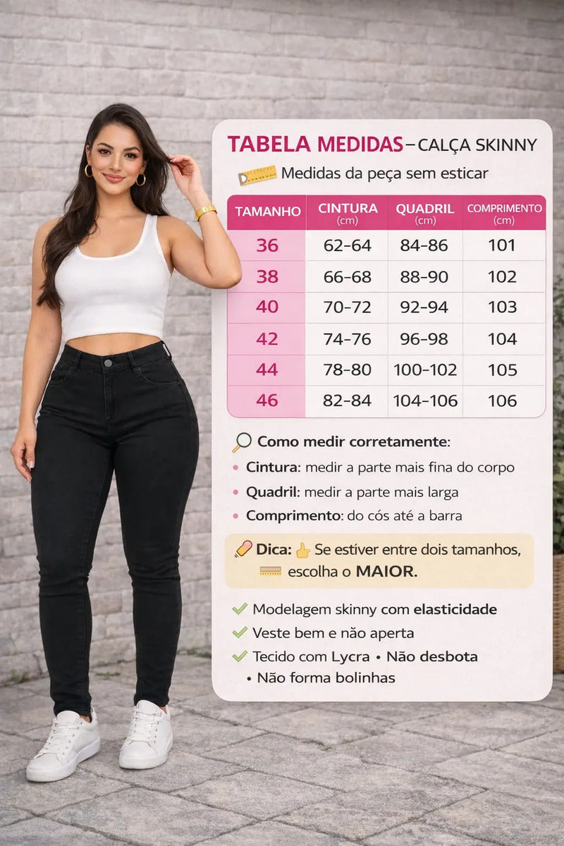Calça Feminina Jeans Cintura Alta Skinny Levanta Bumbum