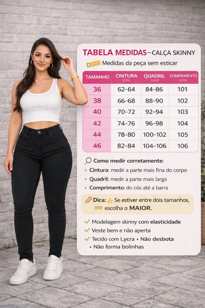 Calça Feminina Jeans Cintura Alta Skinny Levanta Bumbum