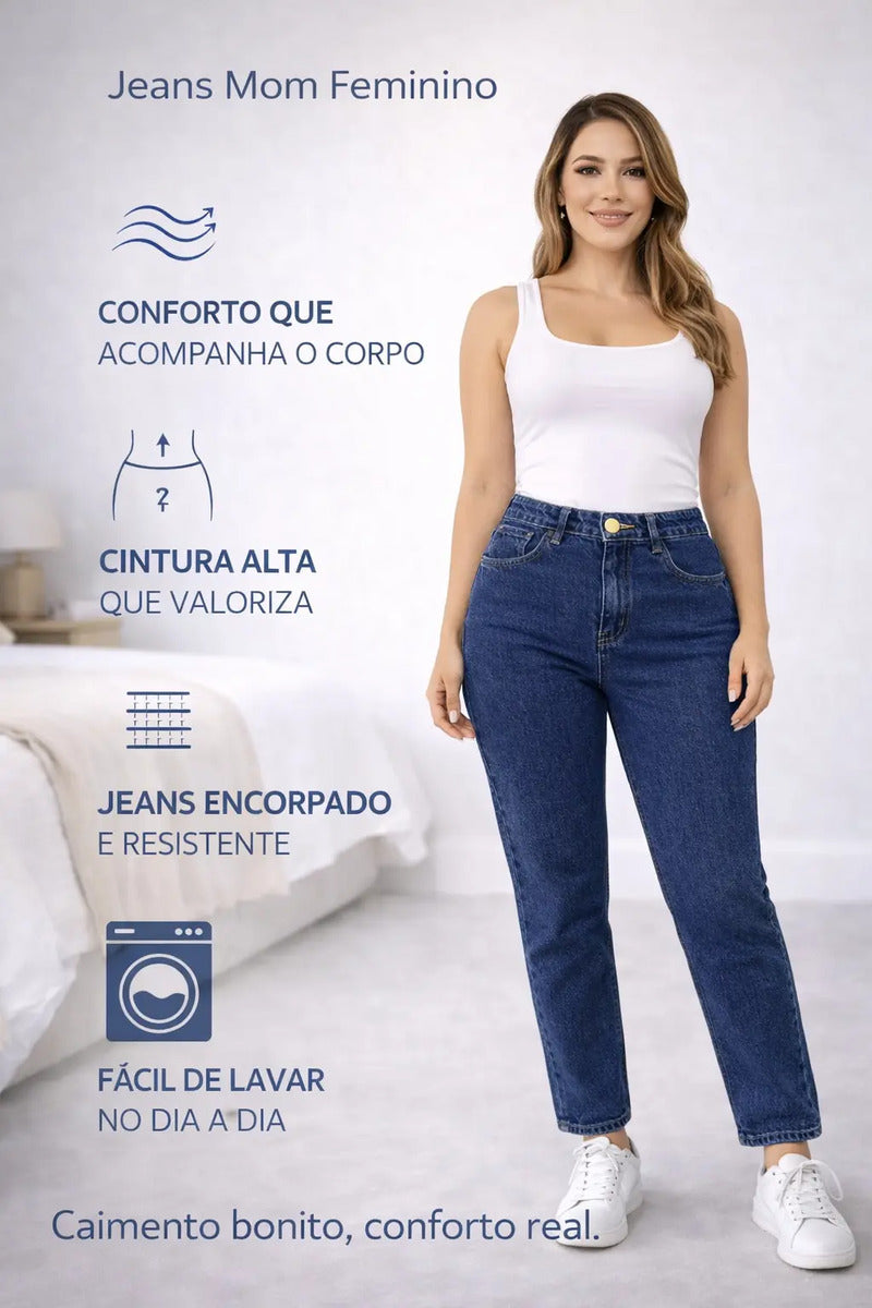 Calça Jeans Mom Stillger Feminina Cintura Alta Cor Clara