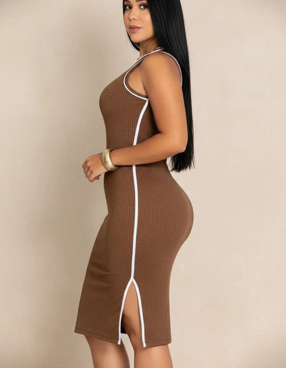 Vestido Midi Canelado Premium Regata Casual Básico Modelador