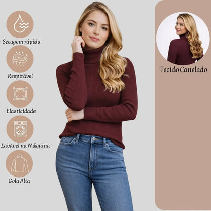 Blusa Cacharrel Feminina Tricô Lã Blusinha Gola Alta Rolê