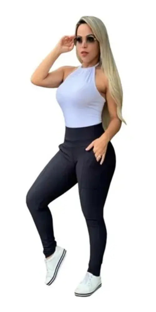 Calça Legging Plus Size Montaria Flanelada Forrada Cós Largo