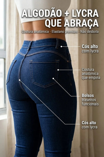 Calça Feminina Jeans Cintura Alta Skinny Levanta Bumbum