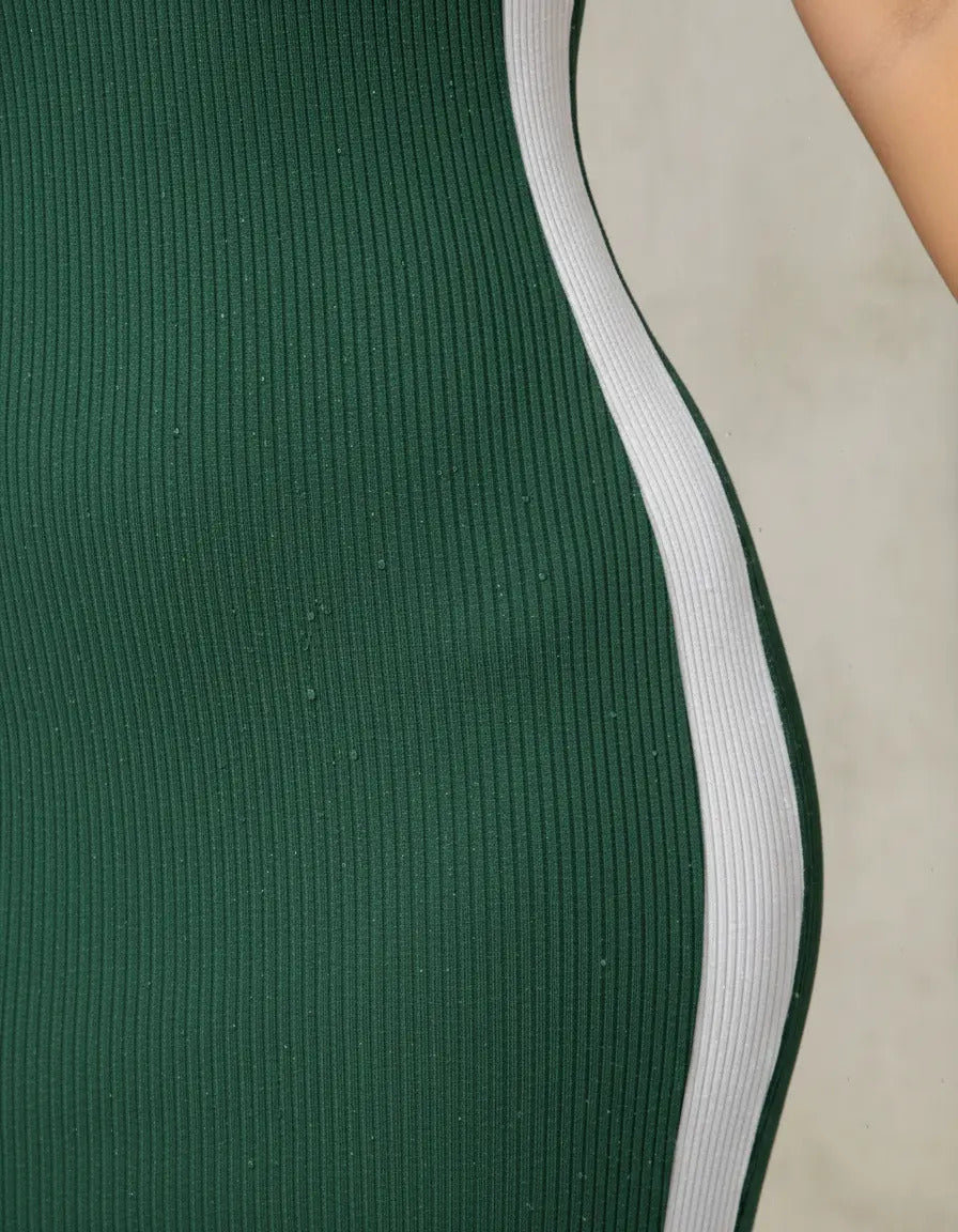 Vestido Canelado Midi Faixas Regata Casual Básico Modelador