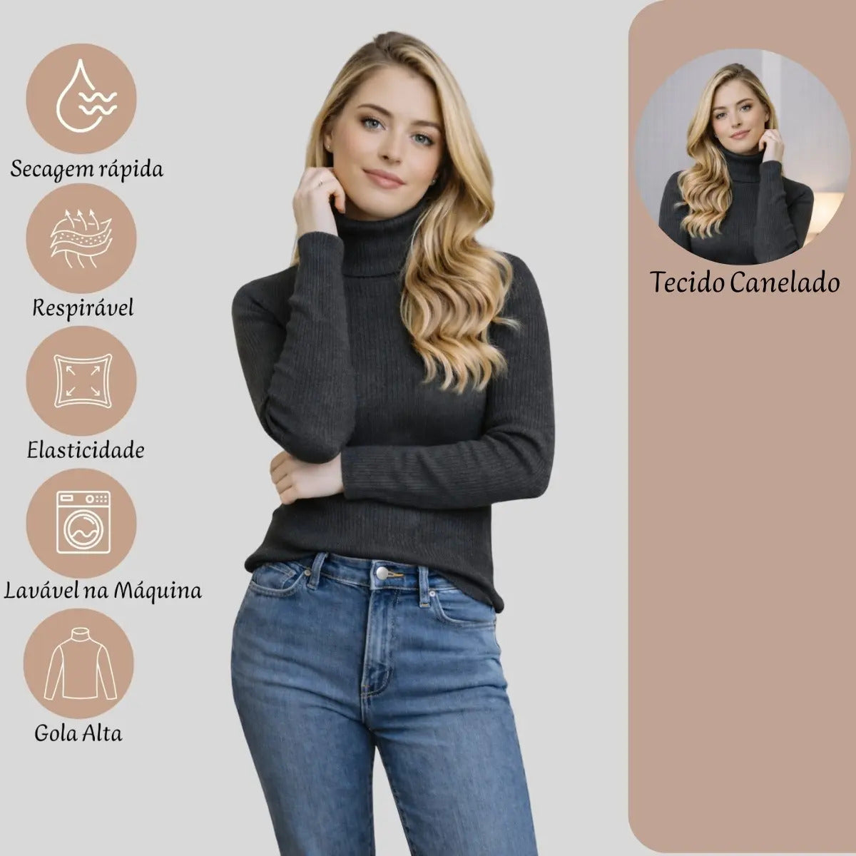 Blusa Cacharrel Feminina Tricô Lã Blusinha Gola Alta Rolê