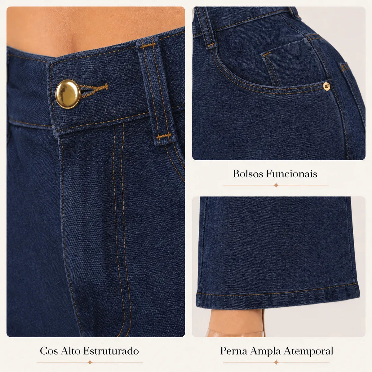 Calça Jeans Pantalona Wide Leg Feminina Cintura Alta Larga