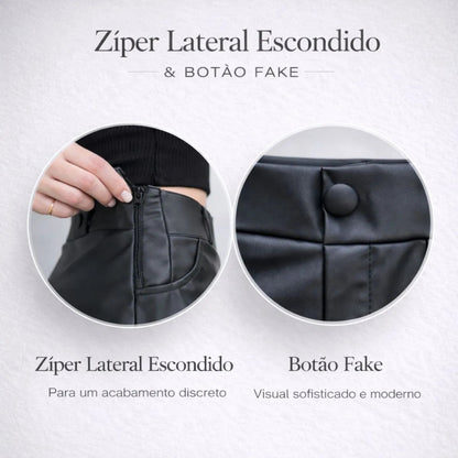Saia Feminina Cintura Alta Courino Zíper Na Lateral Balada