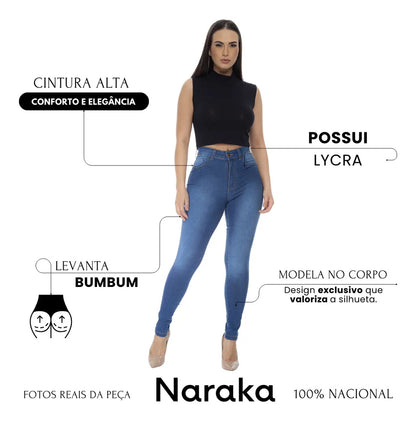 Calça Jeans Feminina Skinny Cintura Alta Levanta Bumbum