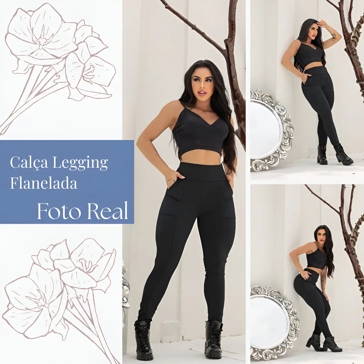 Calça Montaria Forrada Flanelada Com Bolso Feminina Grossa
