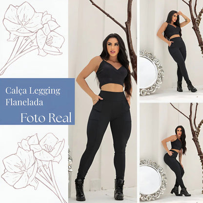 Calça Montaria Forrada Flanelada Com Bolso Feminina Grossa