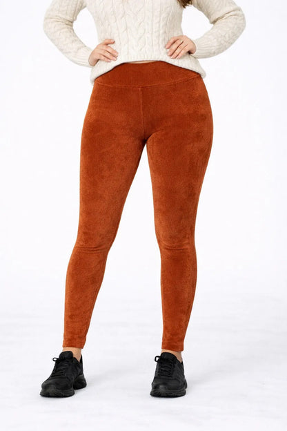 Calça Legging Veludo Cotelê Com Bolso Cós Alto Inverno