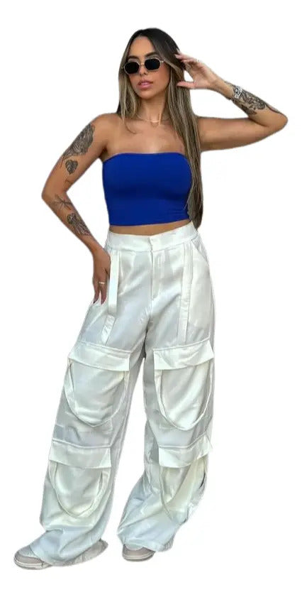 Cropped Tubo Top Tubinho Suplex Duplo Azul Royal Marrom