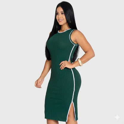 Vestido Midi Canelado Premium Regata Casual Básico Modelador