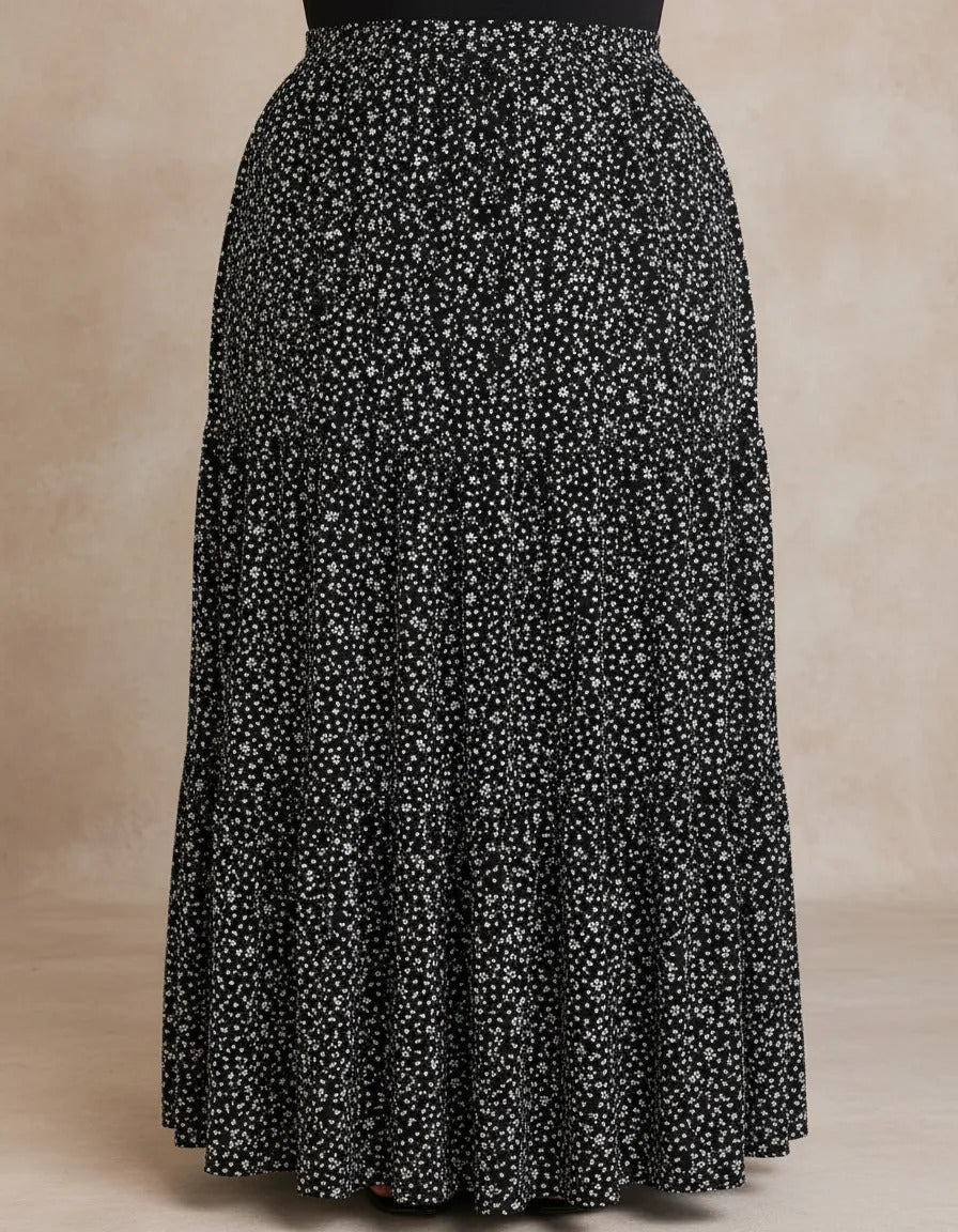 Saia Longa Com Babado Estica Bastante Veste 44 - 52 Elegante