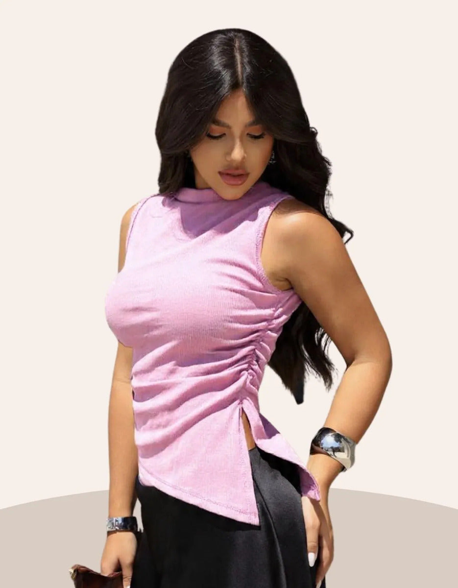 Blusa Cropped Feminina Assimétrica Ribana Canelada Premium