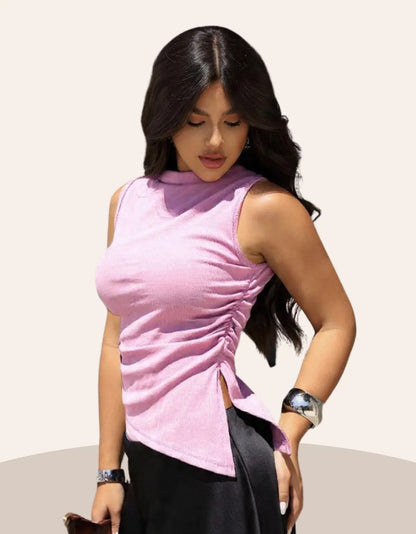 Blusa Cropped Feminina Assimétrica Ribana Canelada Premium