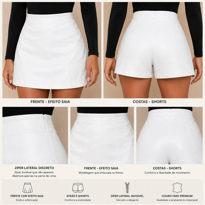 Short Saia Feminino Couro Fake Alta Moda Gringa Blogueira