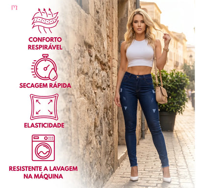 Calça Jeans Feminina Preta Cintura Alta Com Lycra Modeladora