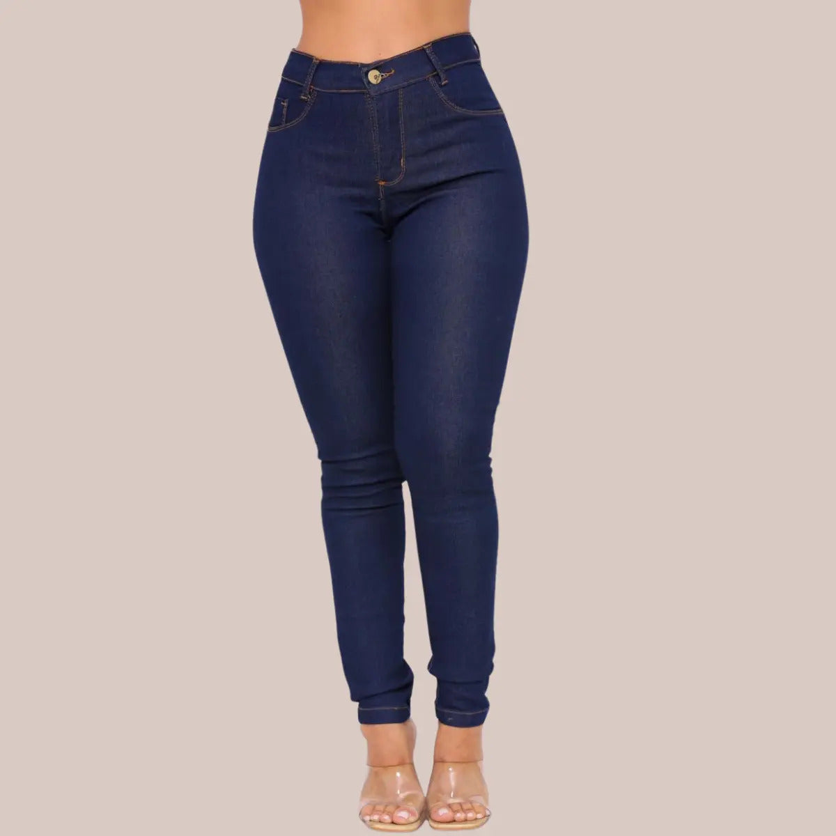 Calça Preta Jeans Feminina Com Elastano Cintura Alta Skinny