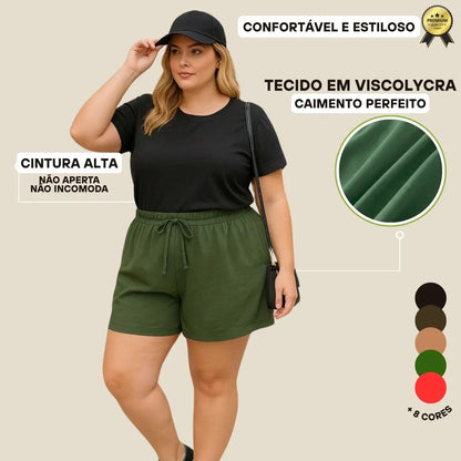 Short Plus Size Feminino Soltinho Com Cintura Alta Leve