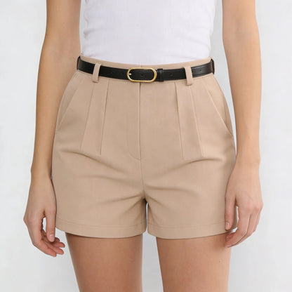 Short Alfaiataria Feminino Social Cintura Alta Cinto Bolso