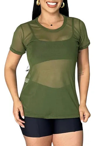 Blusa Tule Camiseta Feminina Academia Fitness