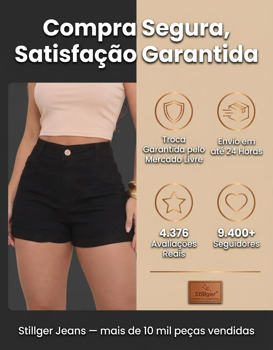 Short Jeans Feminino Cintura Alta C/ Lycra Hot Pant Stillger
