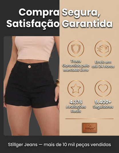 Short Jeans Feminino Cintura Alta C/ Lycra Hot Pant Stillger