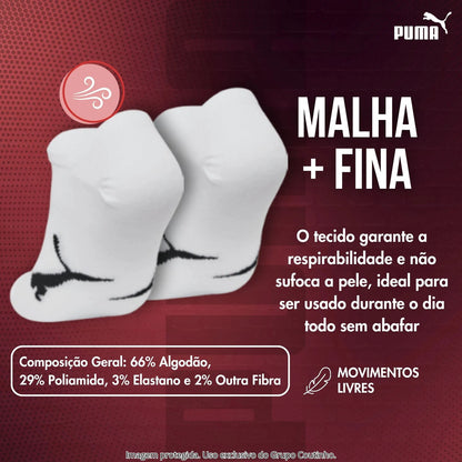 Kit 9 Pares Meias Invisível Puma Sapatilha Soquete Original