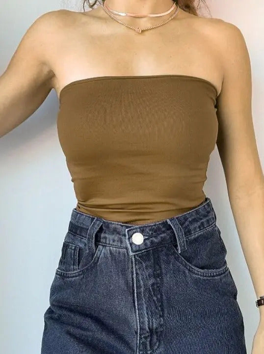 Top Tube Poliamida Forrada Tomara Que Caia Cropped Moda